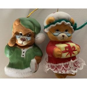 Soft 'N Snoozy lil Chimers Sleepy & G-Ma Bear Porcelain Bell Ornaments Jasco